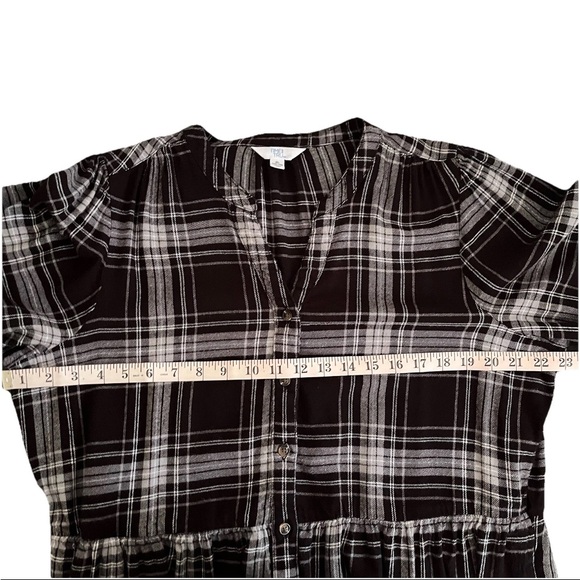 Time and Tru Tiered Shirt Dress XL Plaid Black White Cozy Fall Whimsigoth - Picture 5 of 8